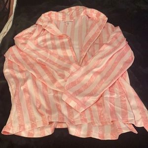 Lightly used satin pajama set Victoria’s Secret classic pink stripe with logo